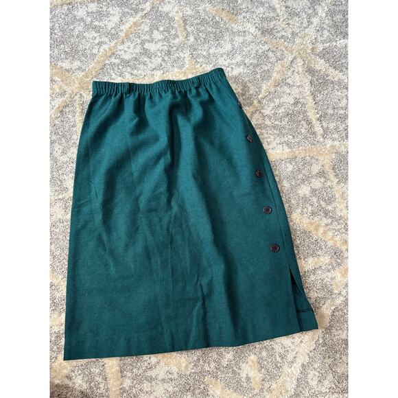 Ermane wool teal green mid length skirt women's size 9/10 made in USA - Picture 1 of 8